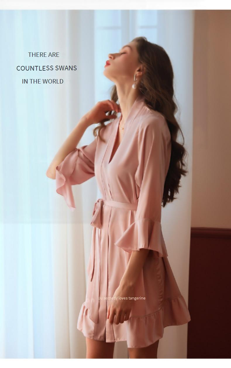 Men's Sleep Secret Love Orange Brand Temptation Private Room Sexy Pajamas Pure Desire Simulated Silk Lotus Leaf Cuffs Cardigan Outer Robe Nightgown_voghion.com