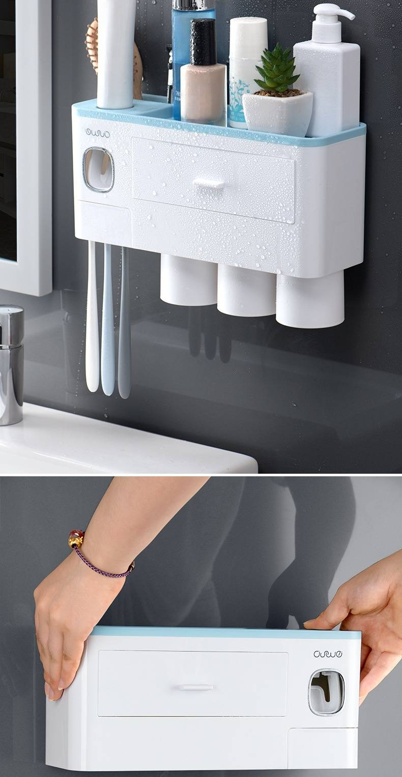 Wall Mount Toothbrush Holder With Auto Toothpaste Dispenser & Storage Drawer - Space Saving Bathroom Organizer For Toothbrush, Cup & Essentials_voghion.com