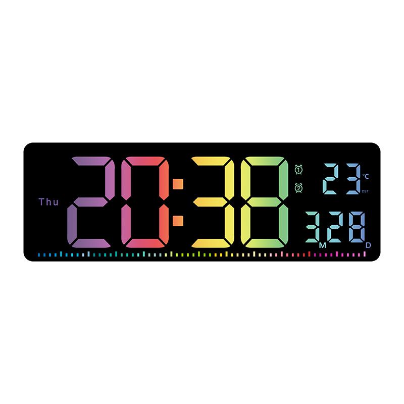 Moderno orologio da parete digitale a LED con visualizzazione della temperatura, calendario e sveglia - Retroilluminazione colorata per l'arredamento di casa, palestra e ufficio_voghion.com