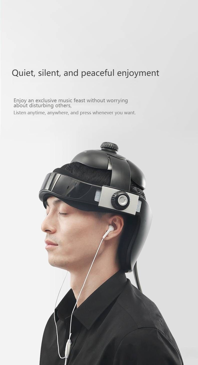 Electric Head Massager With Heat Therapy – Adjustable Scalp Relaxation Helmet For Stress Relief & Better Sleep – Plug-in/Rechargeable Model (Black)_voghion.com
