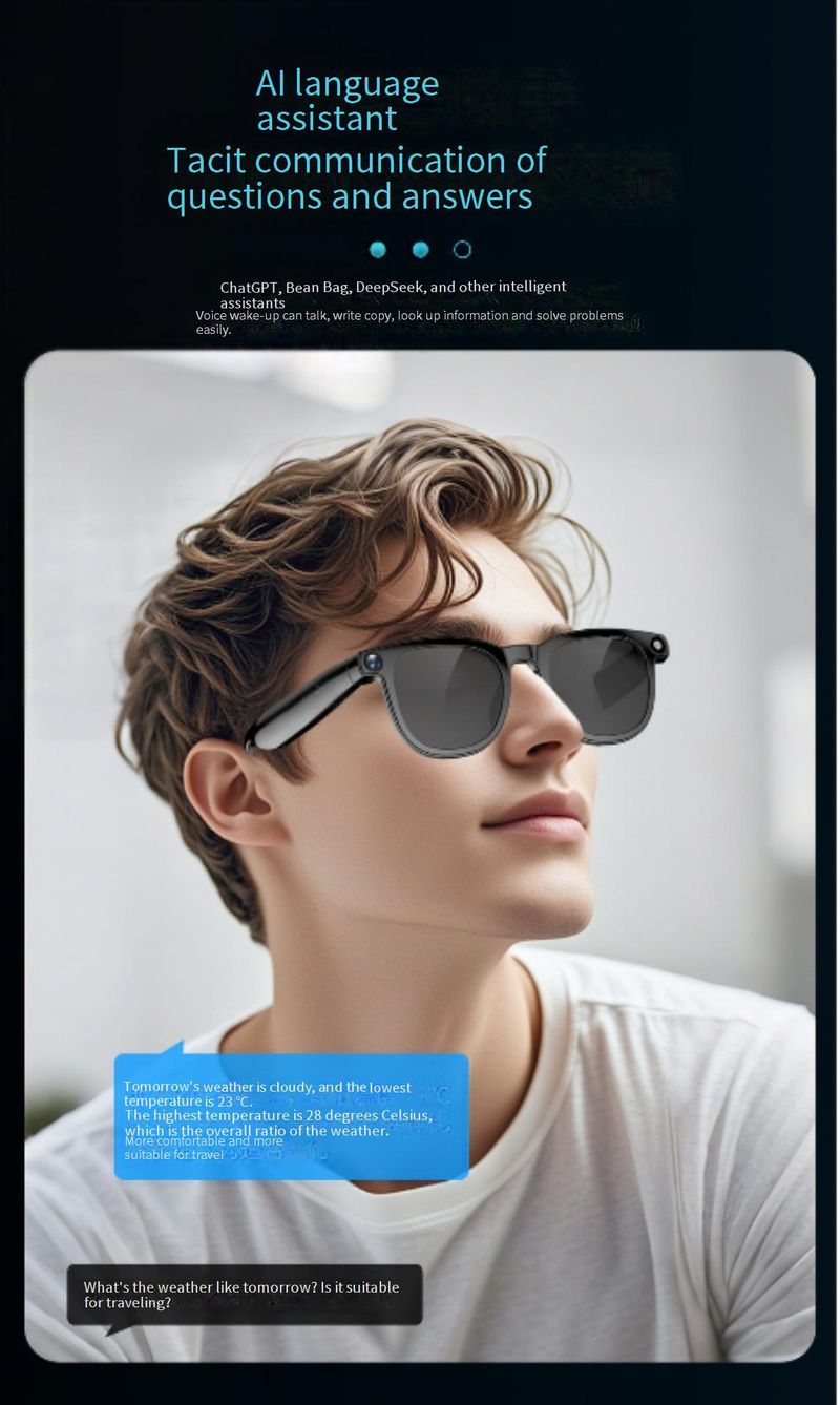 Lunettes intelligentes IA avec caméra HD 800 W, commande vocale, lecture de musique et intégration ChatGPT – Légères et élégantes_voghion.com