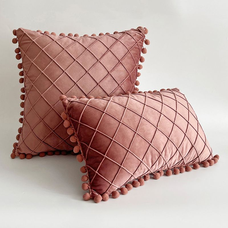 Fodera per cuscino in velluto con nappe e motivo trapuntato a rombi - Morbida fodera per cuscino per divano, letto, ufficio_voghion.com