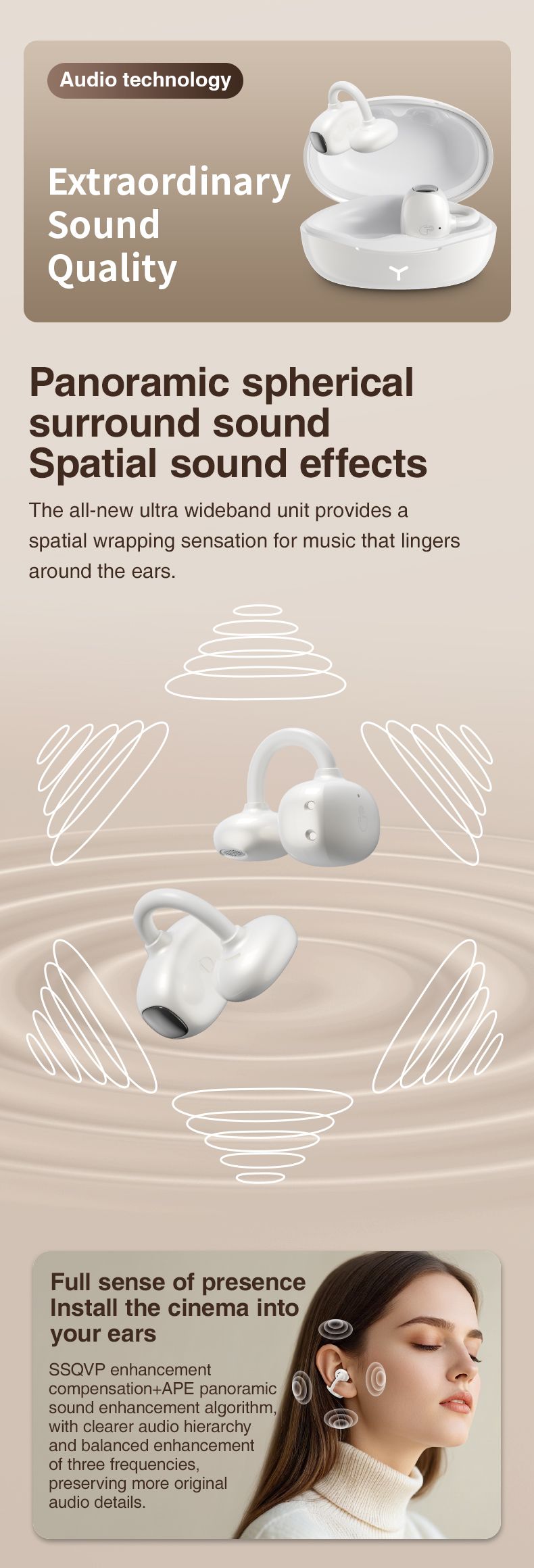 Hileo Hi85 Ear Clip Bluetooth Earphones - Dual Device Pairing, Physical Buttons, Waterproof, AI Noise Cancellation, Open-Transparency, Dual Modes For_voghion.com