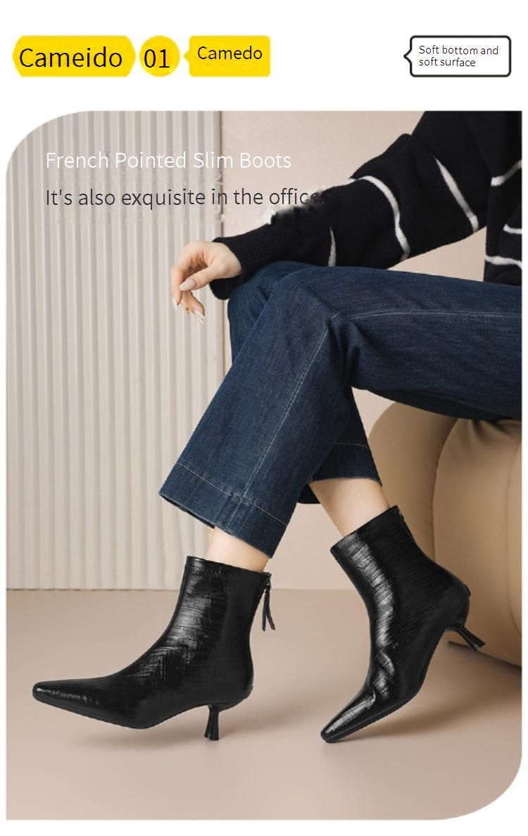 Cameido French Pointed Toe Slim Heels Women's Short Boots For Autumn_voghion.com