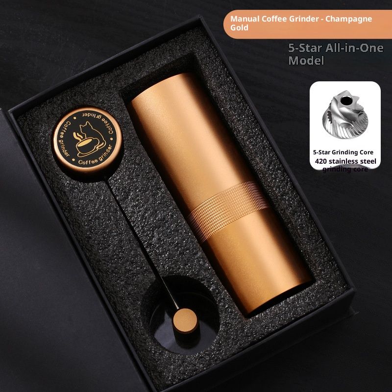 Hochwertige manuelle Kaffeemühle aus Edelstahl – verstellbares 5/6/7-Stern-Mahlwerk, tragbar und kompakt für Zuhause und unterwegs, inklusive Geschenkverpackung_voghion.com