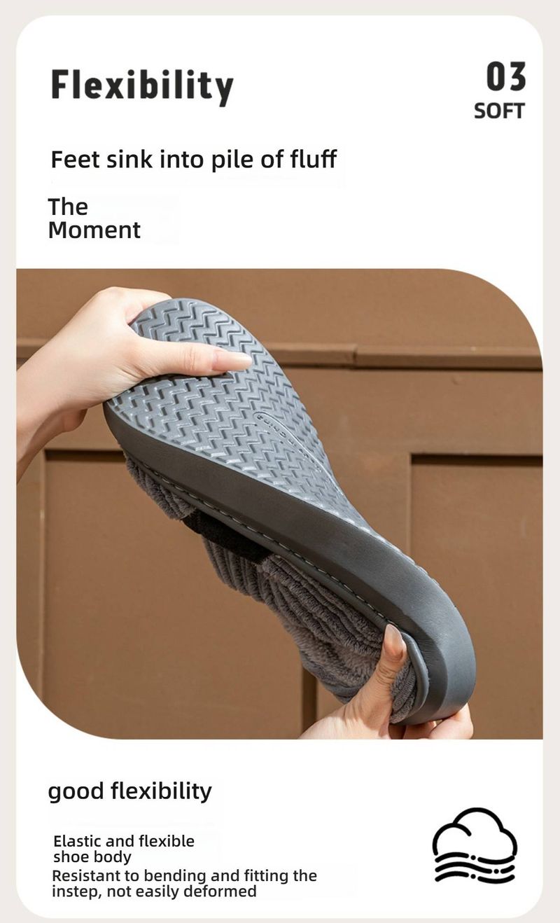 Plush Fleece-Lined Slippers For Women & Men, Non-Slip PVC Sole, Cozy Indoor/Outdoor House Shoes With Striped & Hexagon Stitching Designs_voghion.com