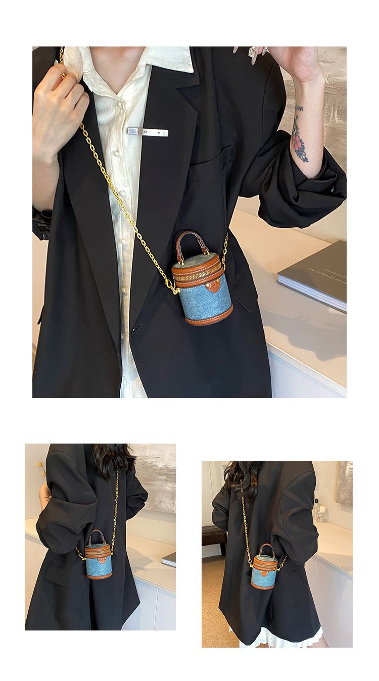 Borsa a secchiello da donna, mini borsa a secchiello rotonda con contrasto di colore, stile per famiglie, da portare a mano, piccola borsa a tracolla color rossetto, da donna_voghion.com