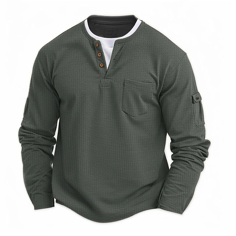 Maglietta da uomo a due pezzi, a doppio strato, con scollo a V, stile autunnale e invernale, con cuciture di grandi dimensioni, a maniche lunghe._voghion.com