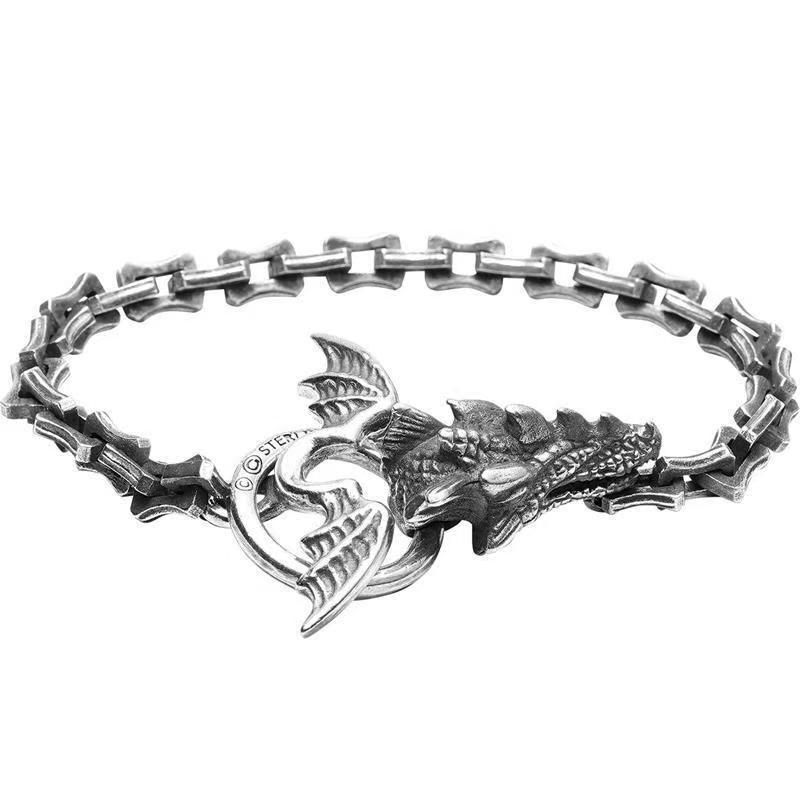 Bone Bracelet For Men, Bold Evil Dragon Head Taijiao Silver Bracelet, Niche Handmade Design_voghion.com