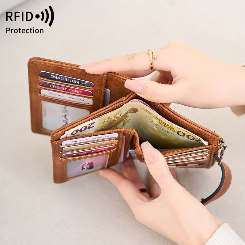 Kadınlar İçin RFID Blokajlı Cüzdan - Büyük Kapasiteli Üç Katlı Tasarım, İnce ve Taşınabilir, Sade ve Düz Renk_voghion.com