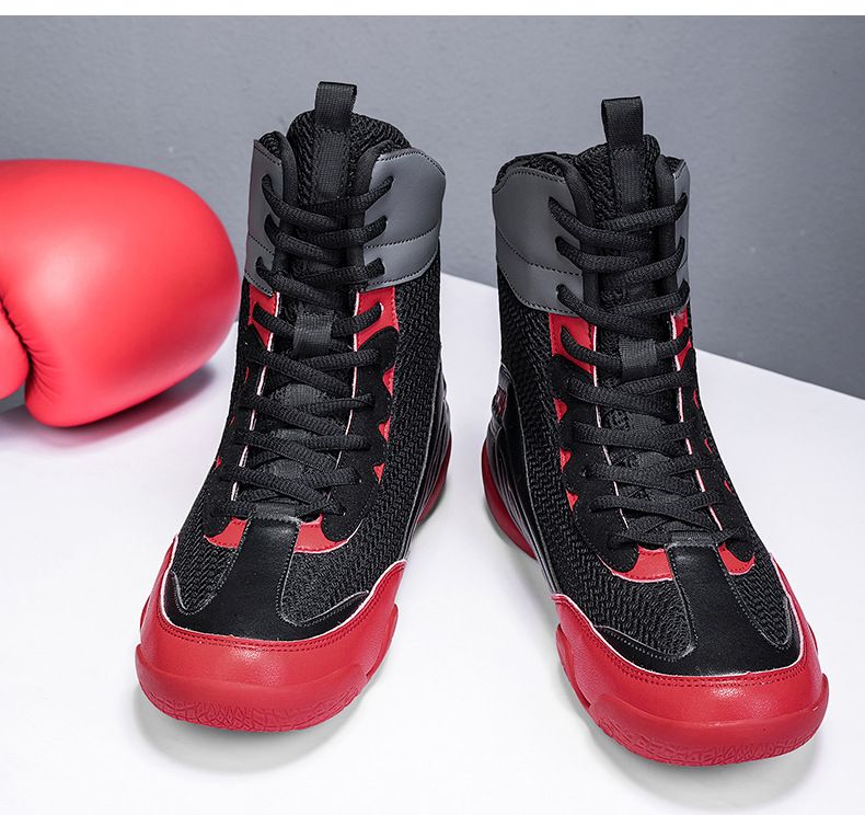 Chaussures de lutte mi-hautes pour hommes, chaussures de boxe professionnelles, antidérapantes et résistantes à l'usure, chaussures d'entraînement spéciales pour le combat, chaussures de Muay Thai Sanda_voghion.com