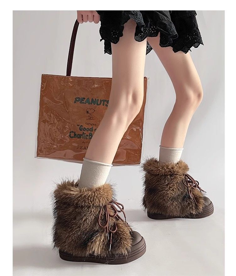 Women's Shoes Snow Boots Comfortable Lightweight Warm Thick Soled Inner Heightening Real Fur Snow Boots_voghion.com