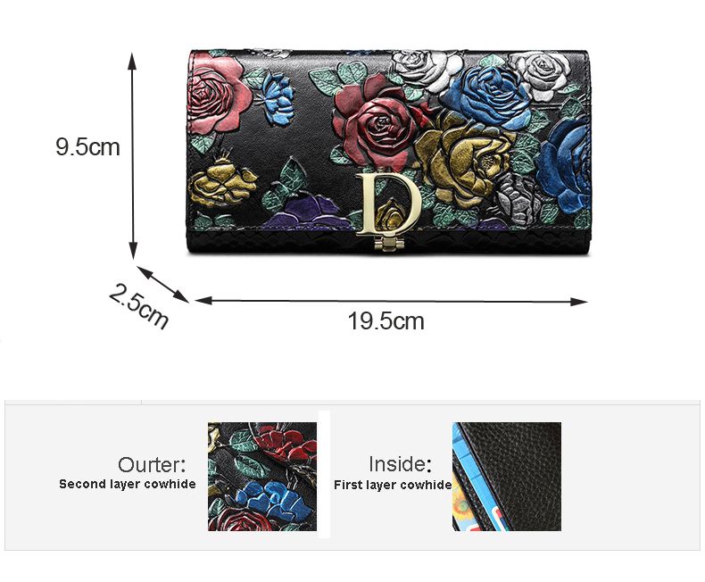 Portafoglio lungo retrò in vera pelle da donna D Eming, con pochette, portamonete_voghion.com