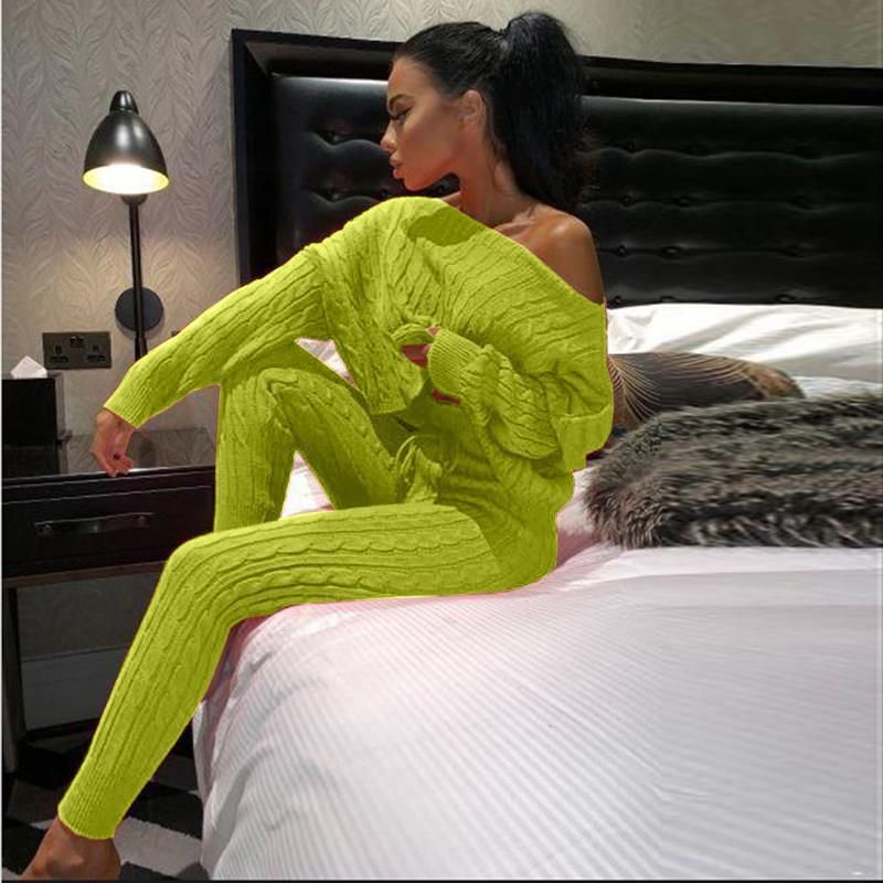 Women's fashion set crew-neck wool-knitted trousers long-sleeved set sweater_voghion.com