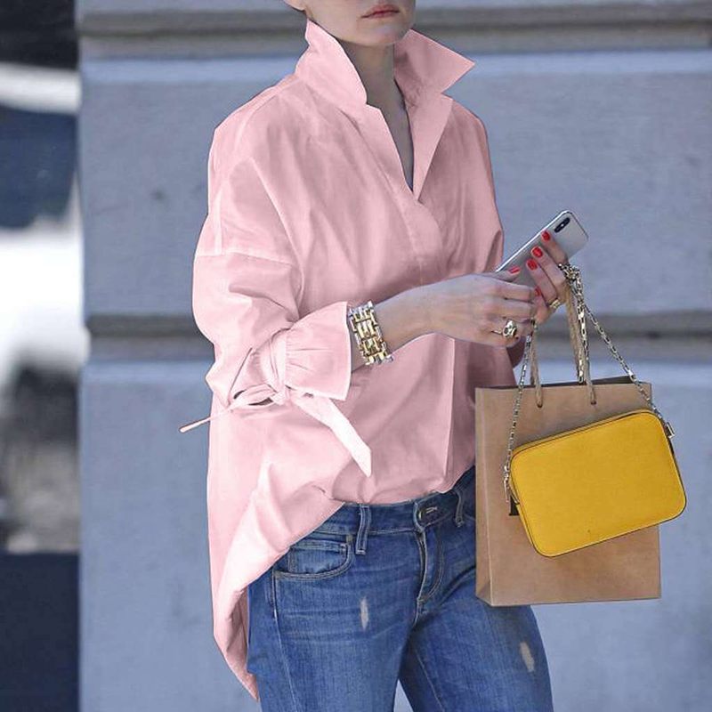 Chemise à manches longues pour femmes, mode de rue, ample, couleur unie, grande taille_voghion.com