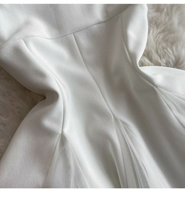 Abito bianco da donna con temperamento francese, colletto quadrato, vita sottile, abito da fata in rete, abito di fascia alta, di media e lunga durata_voghion.com