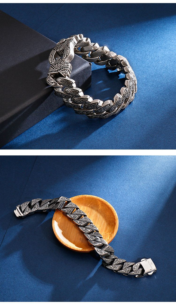 Joias masculinas criativas de aço titânio, joias de fundição, personalidade exagerada, padrão retrô, pulseira de aço inoxidável_voghion.com