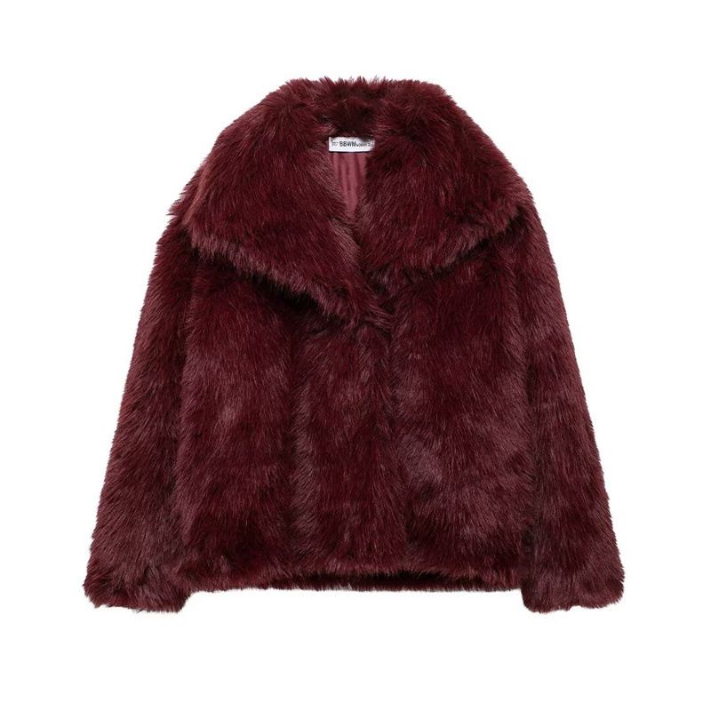 Kurzmantel mit Kunstpelzkragen für Damen – Elegante Bürokleidung, modische Oberbekleidung für Herbst und Winter (Hellleopard/Braun/Weiß/Grau/Beige/Schwarz/Weinrot)_voghion.com