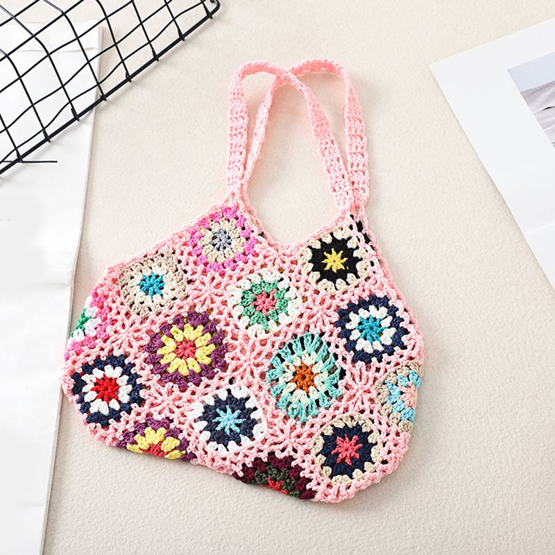 Lihao Women Tote Bag Floral Crochet Large Capacity Handmade Vintage Multicolor Hollow Out Handbag for Travel-Khaki One_voghion.com