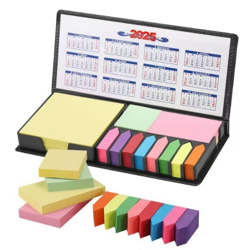 Sticky Notes Set - Premium PVC Leather Memo Pad With 100 Sheets Per Color, Office & Business Gift (23x10.5x2cm)_voghion.com
