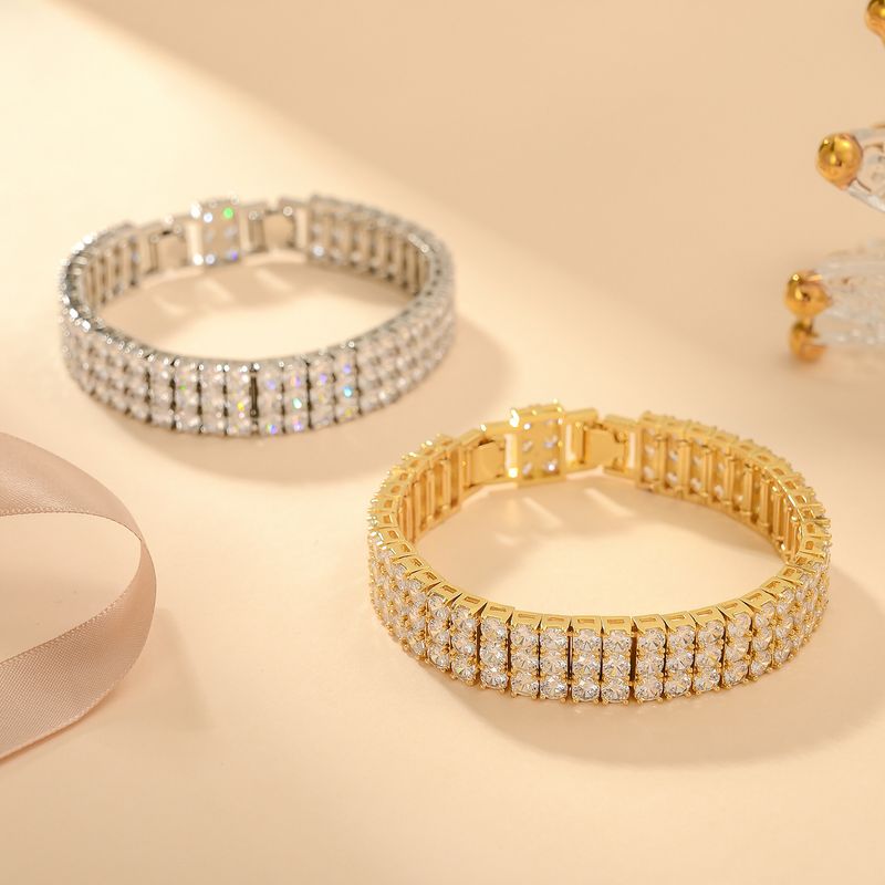 Braccialetti da donna con tre file di zirconi intarsiati in rame da 4 mm, catena da tennis_voghion.com