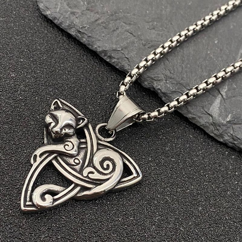 Womens Celtic Triquetra Trinity Knot Kitty Cat Pendant Necklace Chain Set Punk Retro Vintage Cool_voghion.com
