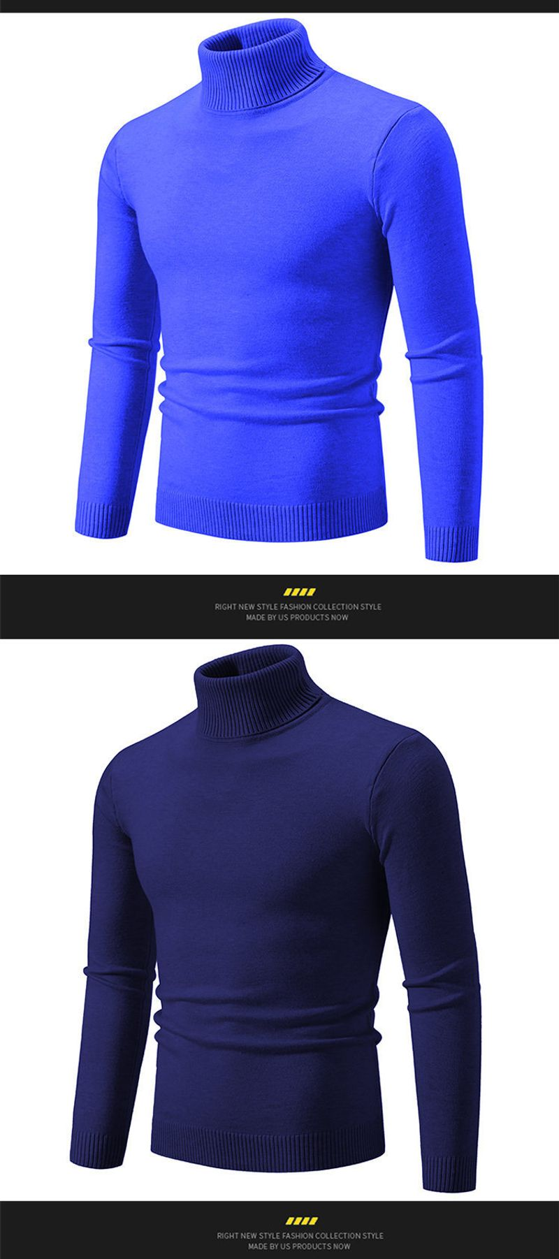 Autumn and Winter New Simple Solid Color Fashion Men's Casual High Neck Underlay Sweater_voghion.com