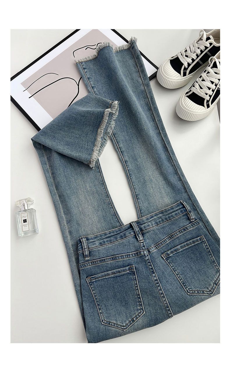 Vintage High Waist Flared Jeans voor dames - Stretchy Bootcut Denim Broek met Rauwe Zoom en Versleten Details_voghion.com