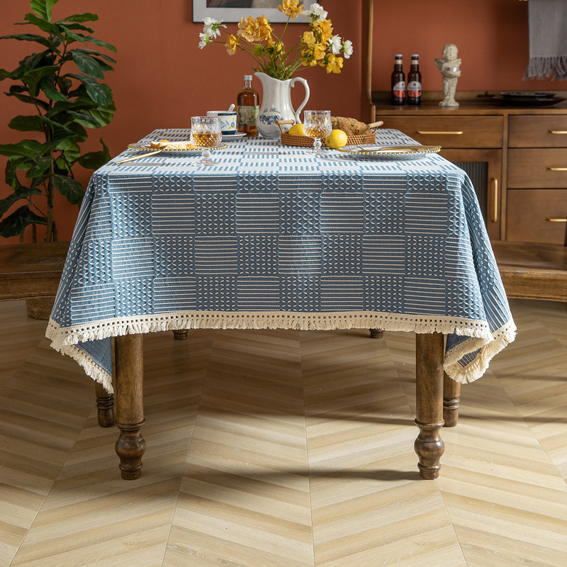 Tovaglia jacquard, tovaglia con nappe in tinta unita, tè pomeridiano per la casa rurale in stile americano, tavolo da pranzo e tavolino da caffè_voghion.com