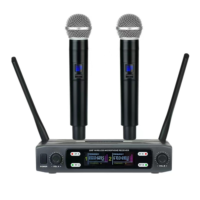 Sistema con micrófono inalámbrico UHF profesional, micrófono inalámbrico dinámico de mano Dual con pantalla LCD para fiesta_voghion.com