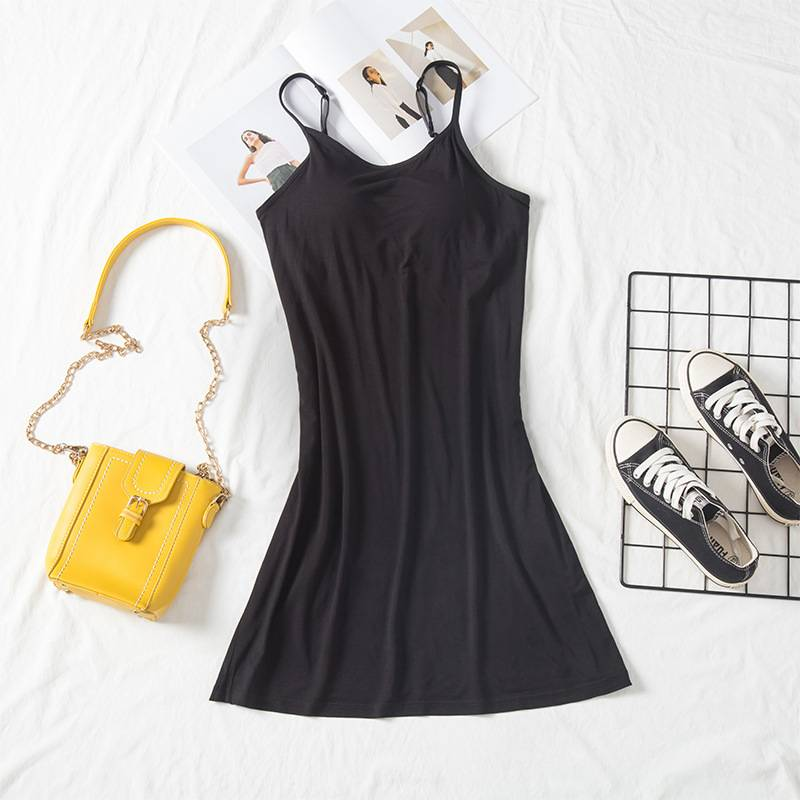 Vêtements de nuit d'été avec coussinet de poitrine pour femme, soutien-gorge intégré, taille moyenne et longue, pour la plage, les loisirs, la maison, le sommeil, bretelles_voghion.com