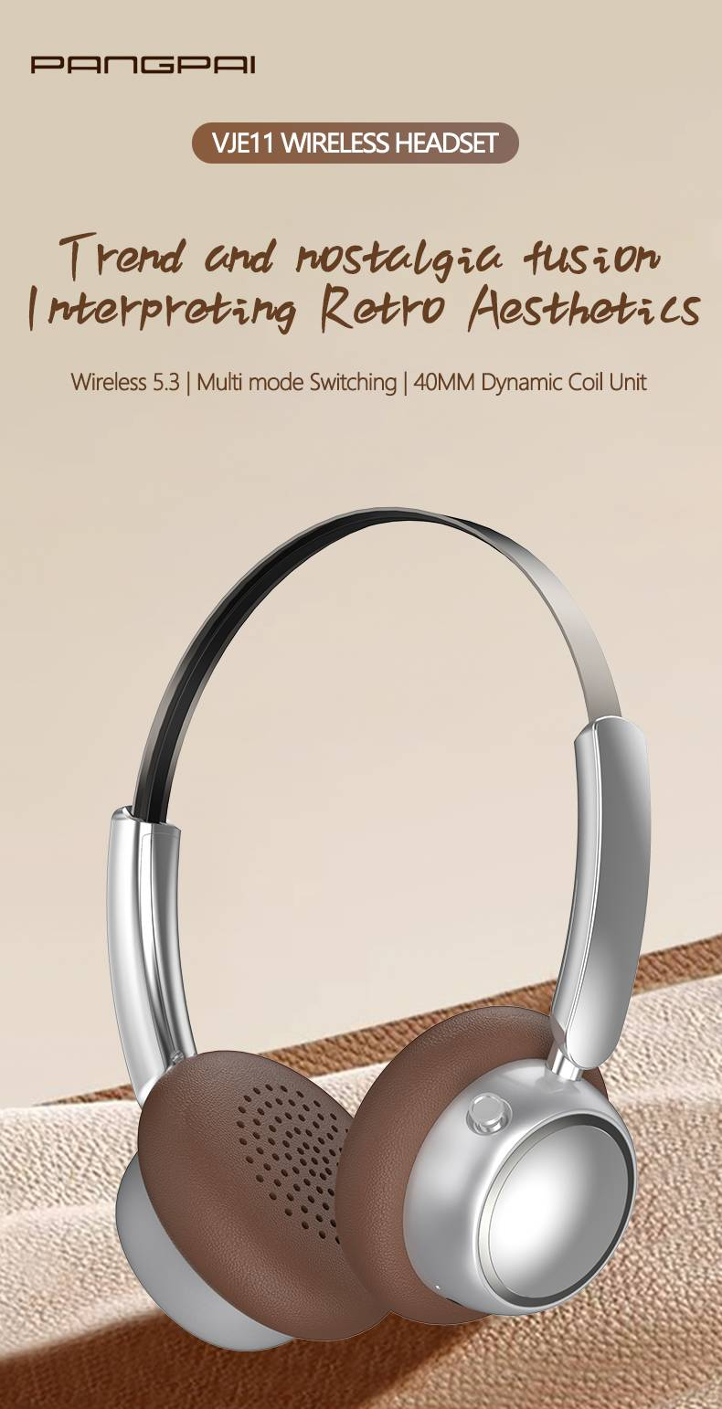 Trådløse vintagehodetelefoner i metall med over-ørene, lang batterilevetid, støydemping og Bluetooth 5.4_voghion.com