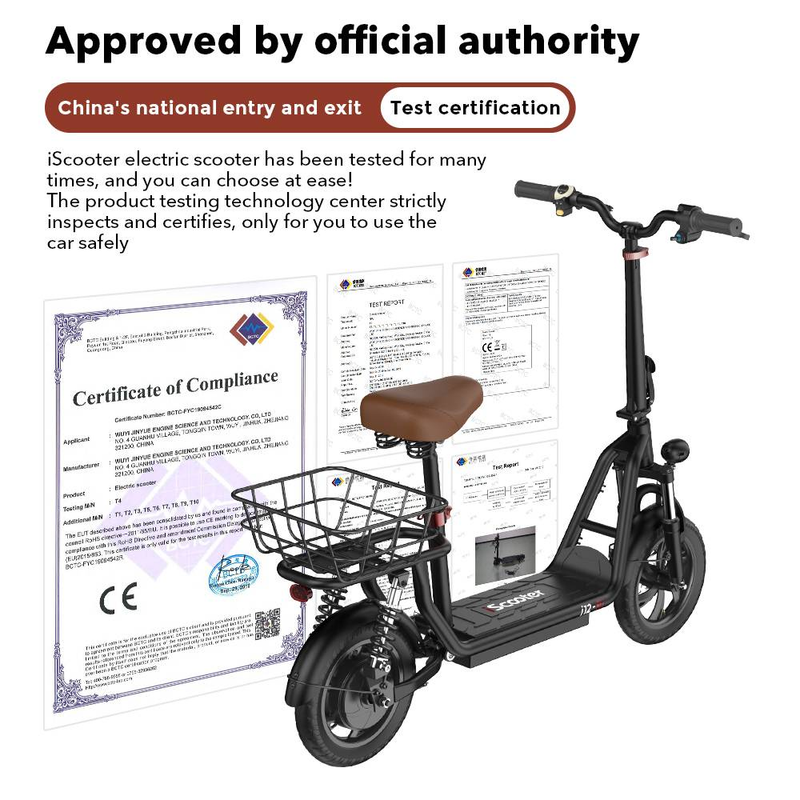 IScooter I12 Elektryczny skuter z siedzeniem dla dorosłych, 500 W 12" Podwójne zawieszenie Commuter EScooter z koszykiem, regulowana wysokość siedzenia i kierownicy_voghion.com