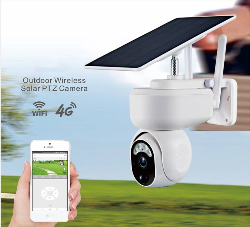 Aurinkokäyttöinen 4G/WiFi-valvontakamera - Vedenpitävä PTZ-valvonta ulkotiloihin, 360° näkymä, yönäkö, etävalvonta mobiilisovelluksen kautta_voghion.com