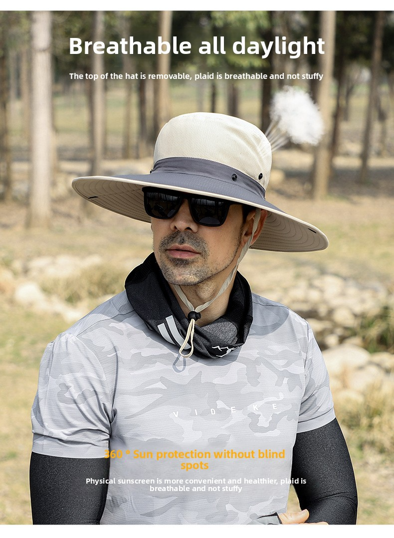 Men's Mesh Breathable Fisherman Hat - Detachable Top & UPF 50+ Sun Protection For Summer Fishing_voghion.com