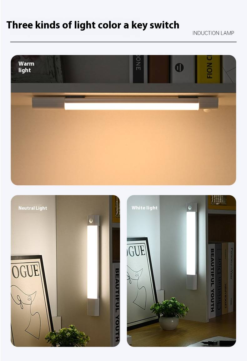 Lichtstrip met menselijke lichaamssensor, intelligente LED-magnetische aantrekkingskracht, geen bedrading nodig, oplaadbare zelfklevende lichtstrip voor keuken en garderobe_voghion.com