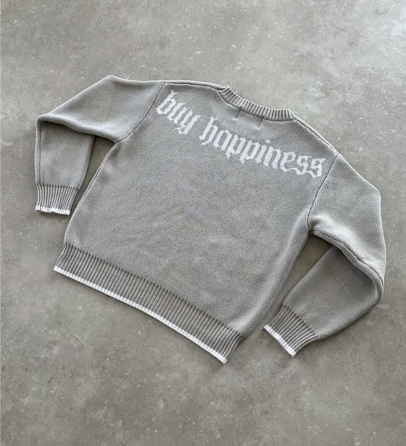 Men's Embroidered Crewneck Sweater High Street Design Jacquard Loose Knitwear Autumn Winter Casual Fashion Top Grey_voghion.com