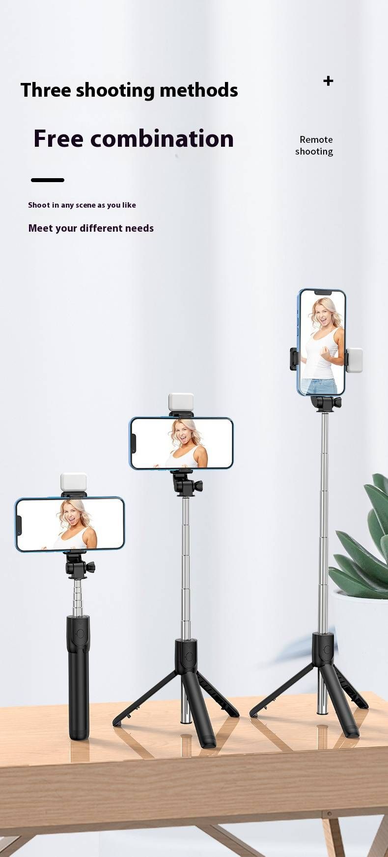 Bluetooth-Selfie-Stick-Stativ mit LED-Licht – Tragbarer Telefonhalter für Live-Streaming und Fotos (70 cm – 170 cm ausziehbar, faltbarer Ständer)_voghion.com