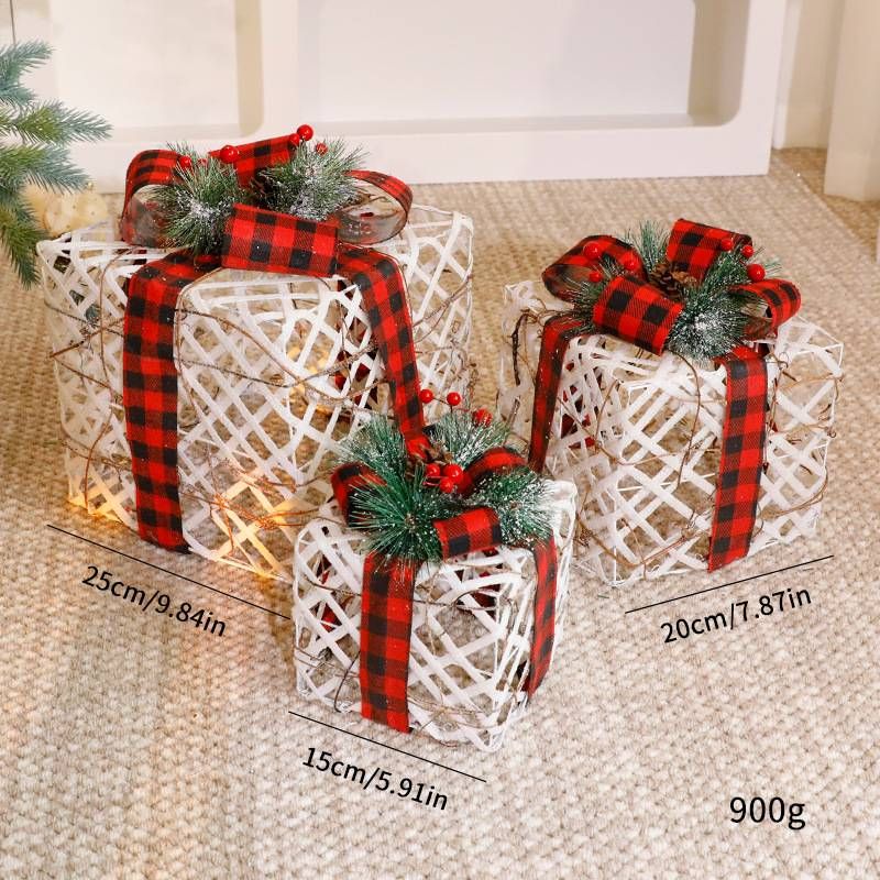 Christmas Decoration Gift Box Trio Set – Stackable Festive Gift Boxes In 10 Elegant Styles (Red/Green/Gold Grid, Glam Gold, Flocked Snow)_voghion.com