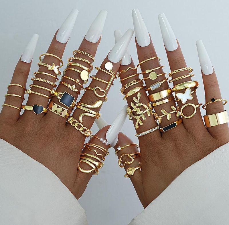 Trendy Gold Geometric Open Ring Set For Women - Unique Asymmetrical Finger Rings, Fashion Statement Stackable Rings (3-Piece Set)_voghion.com