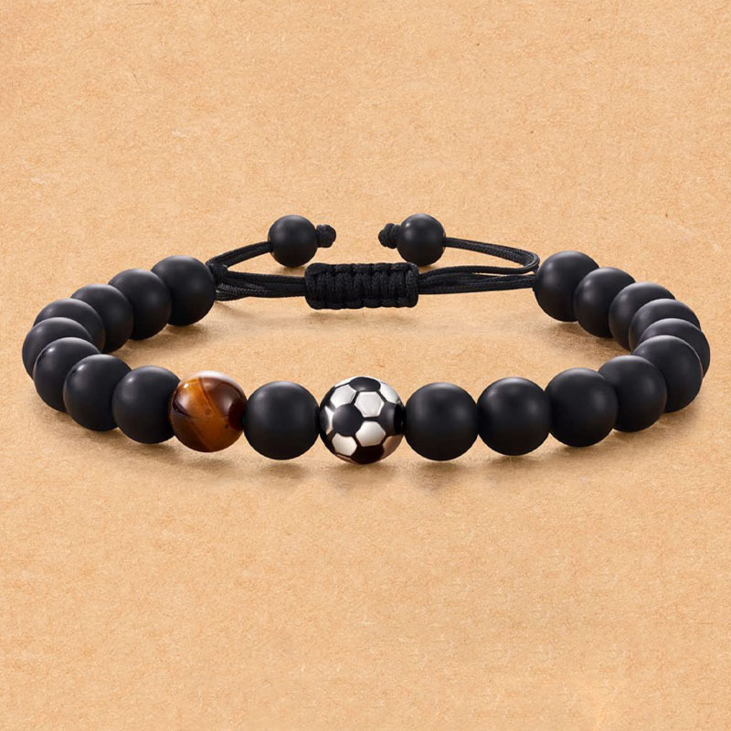 2PCS Hot selling obsidian frosted woven for men's football fashion tiger eye volcanic stone bead bracelet_voghion.com