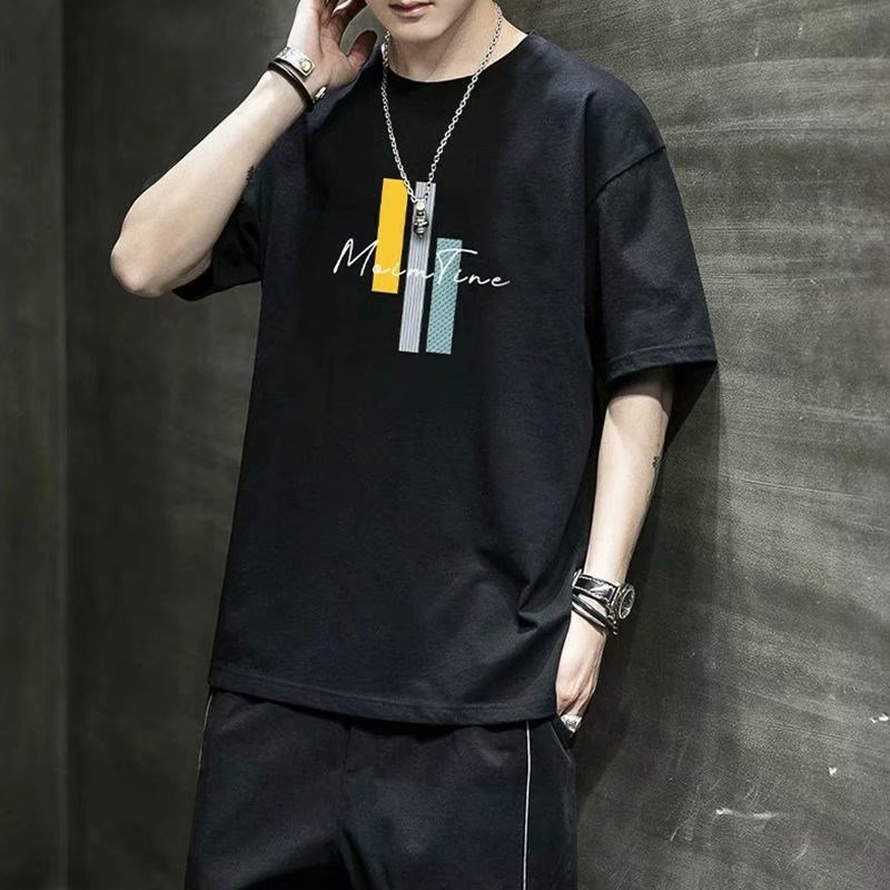 Īsām piedurknēm vīriešu vasaras jauna apdruka T-krekls ar apaļu kakla izgriezumu korejiešu versija slaidi pieguļošs studentu tendences etiķete apakšējā puse_voghion.com