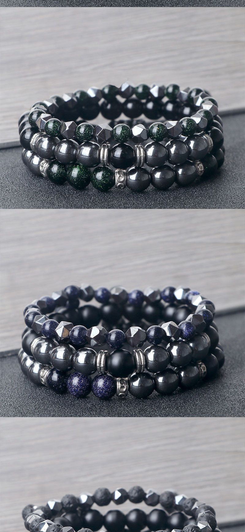 Unisex sieraden mode kralen elastische gevlochten hand touw zakelijke mannen zwarte galsteen cut-off spacer combinatie pak_voghion.com