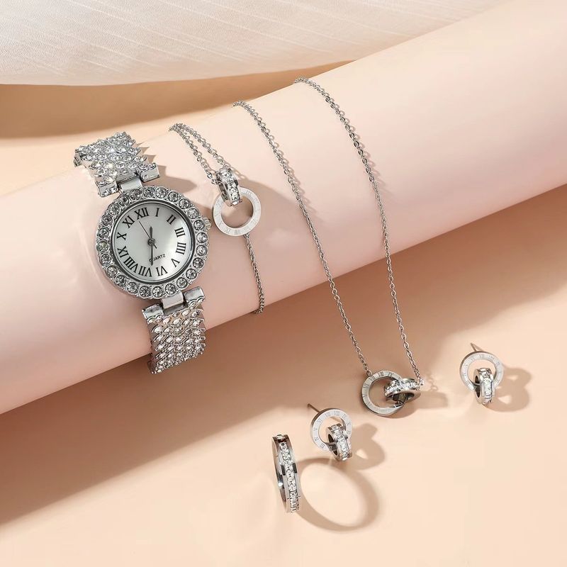 Damen Auer mat fënnef Deeler + Bracelet + Rank + Ouerréng + Halskette Moudeschachtel Quartz Auer mat Kaddo_voghion.com