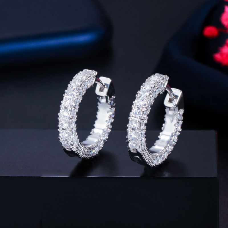 1 Paar Ohrringe für Hochzeiten, Brautschmuck, koreanischer Stil, Kreiseinlage, Kupfer-Zirkon, 14 Karat vergoldet, weißvergoldet_voghion.com