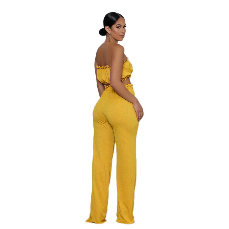 Ensemble deux pièces pour femmes, haut tubulaire et pantalon, couleur unie, décontracté_voghion.com
