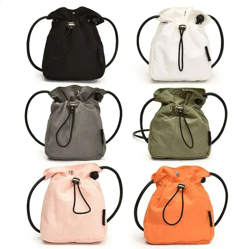Borsa a tracolla elegante e alla moda in nylon con coulisse da donna, grande capacità, tinta unita, per feste e vacanze_voghion.com