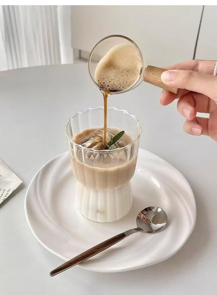 Coffeeware Striped Latte Coffee Cup Ins Style Glass Cup Home Water Cup Girls Ice Milk Cup Bamboo Juice Cup_voghion.com