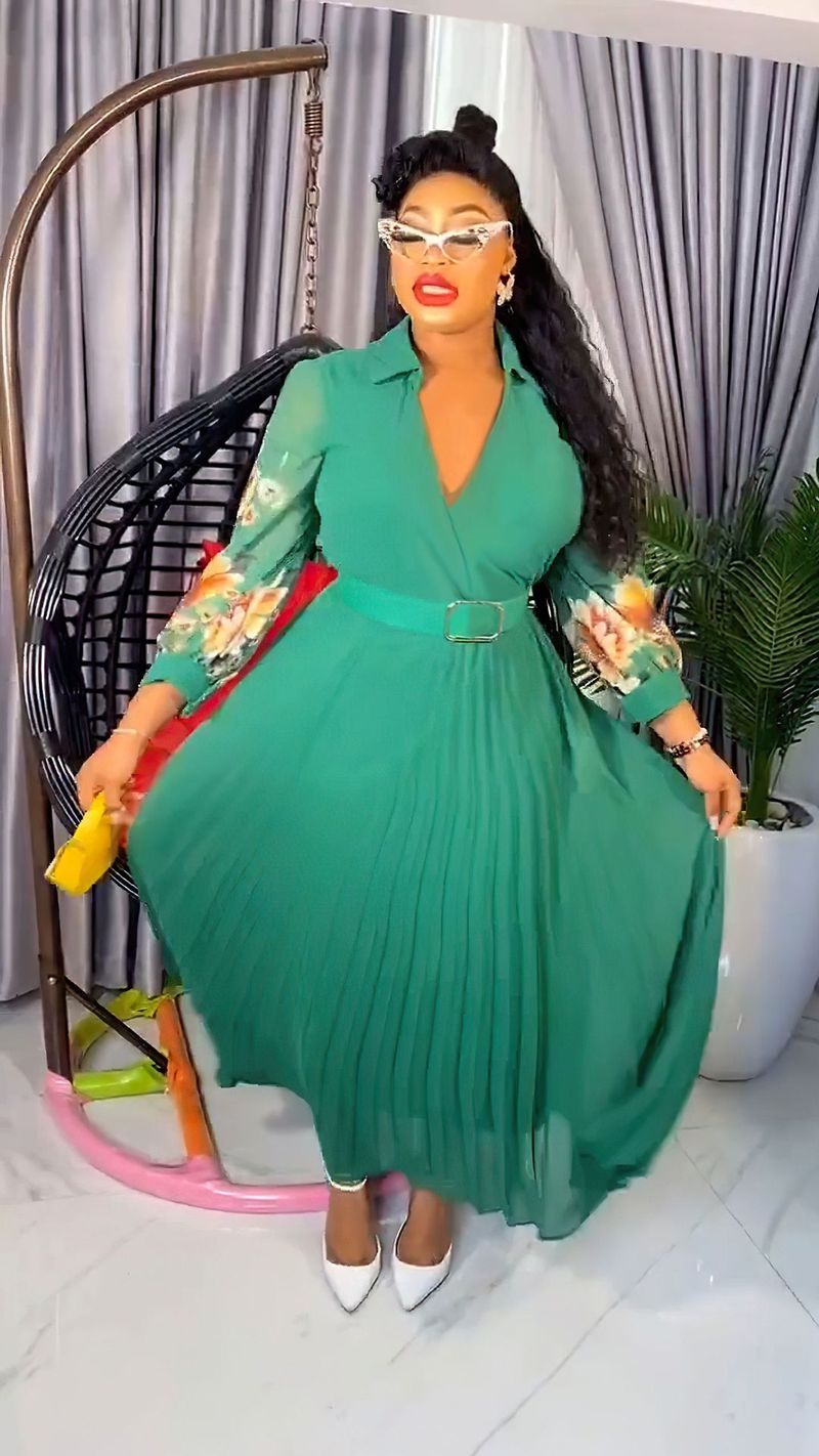 Women's Clothing Solid Color Printed Chiffon Dress_voghion.com