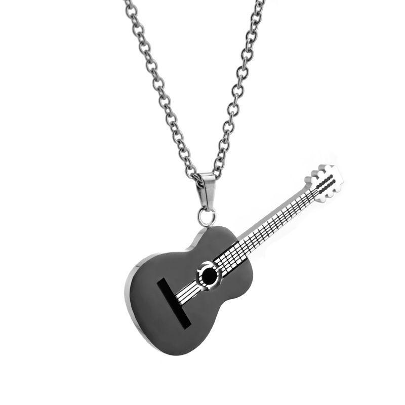 Collar con colgante de guitarra de acero de titanio europeo y americano para hombres y mujeres, estilo hip-hop, chapado en oro._voghion.com